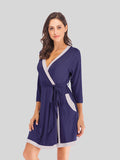 Tie Waist Surplice Neck Robe with Pockets in Black for Women