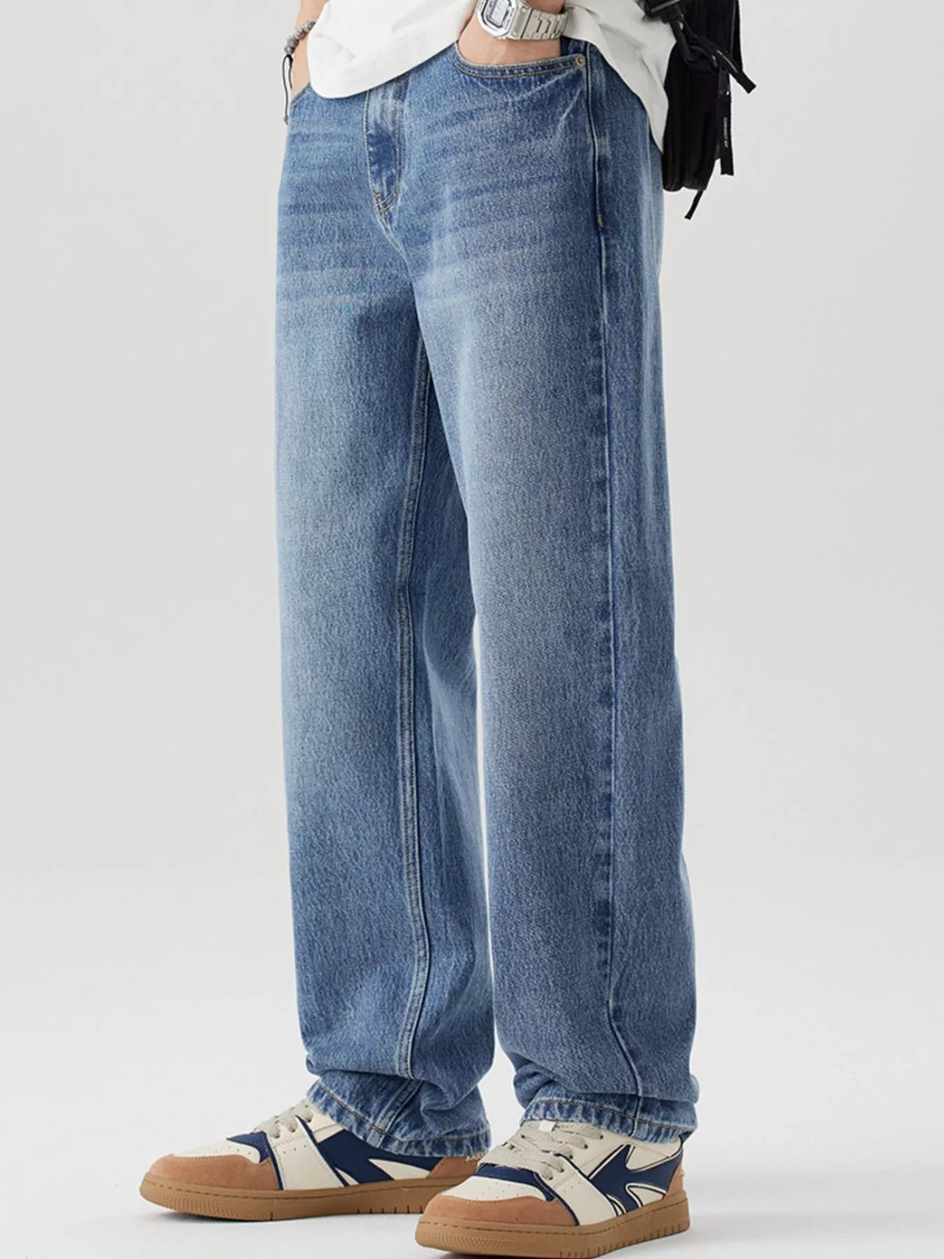 Relaxed Fit Wash Jeans in Blue for Men