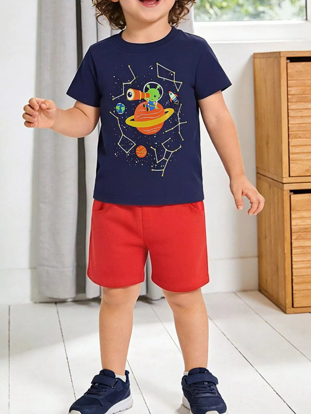 Astronaut Graphic Tee & Shorts Set in Dark Navy for Boys