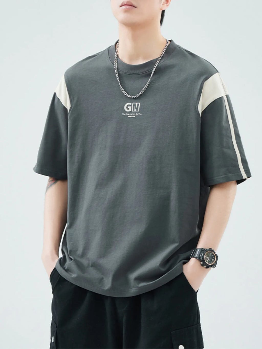 Plus Size Round Neck Short Sleeve T-Shirt in Modern in White for Men