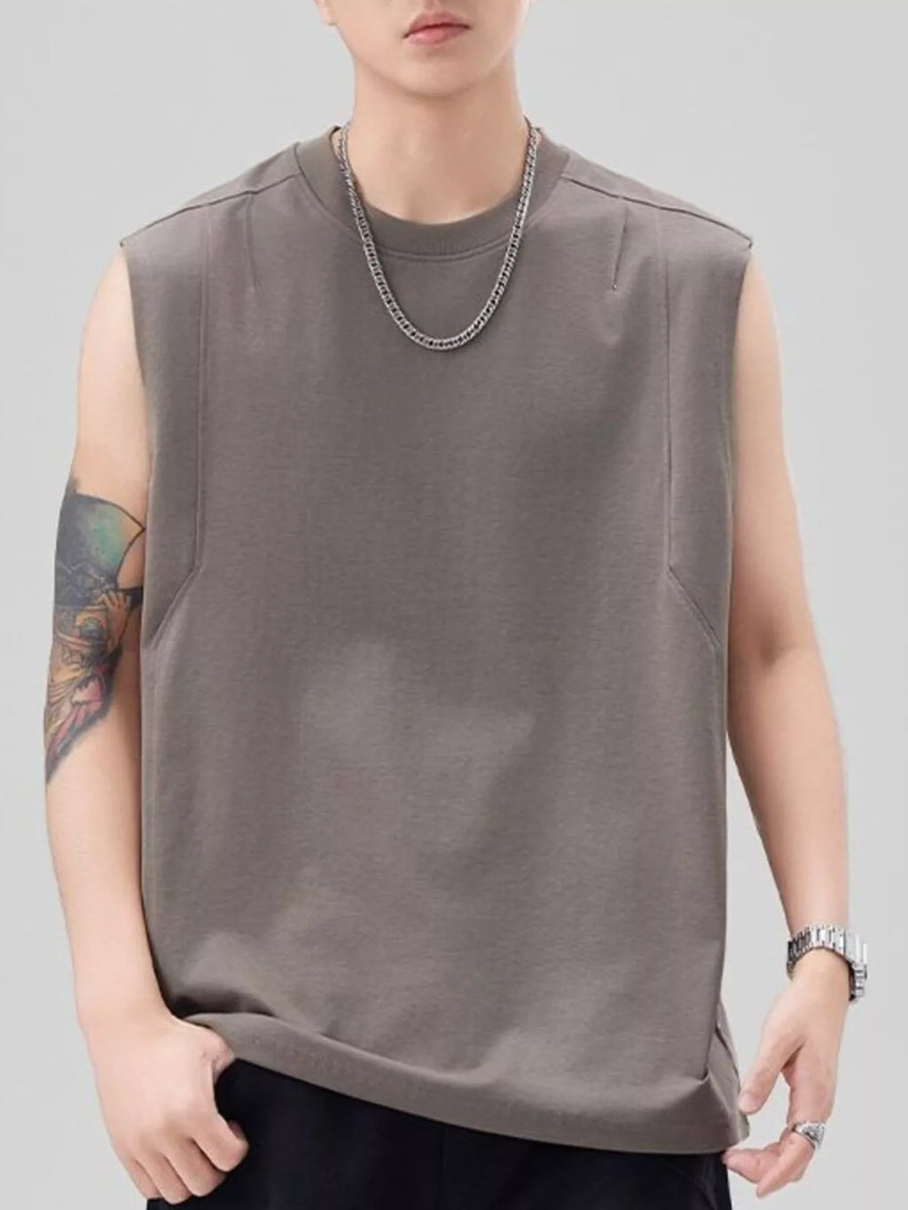 Plus Size Solid Color Casual Tank Top in Grey for Men