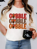 Gobble Thanksgiving Turkey Print T-Shirt in White for Women
