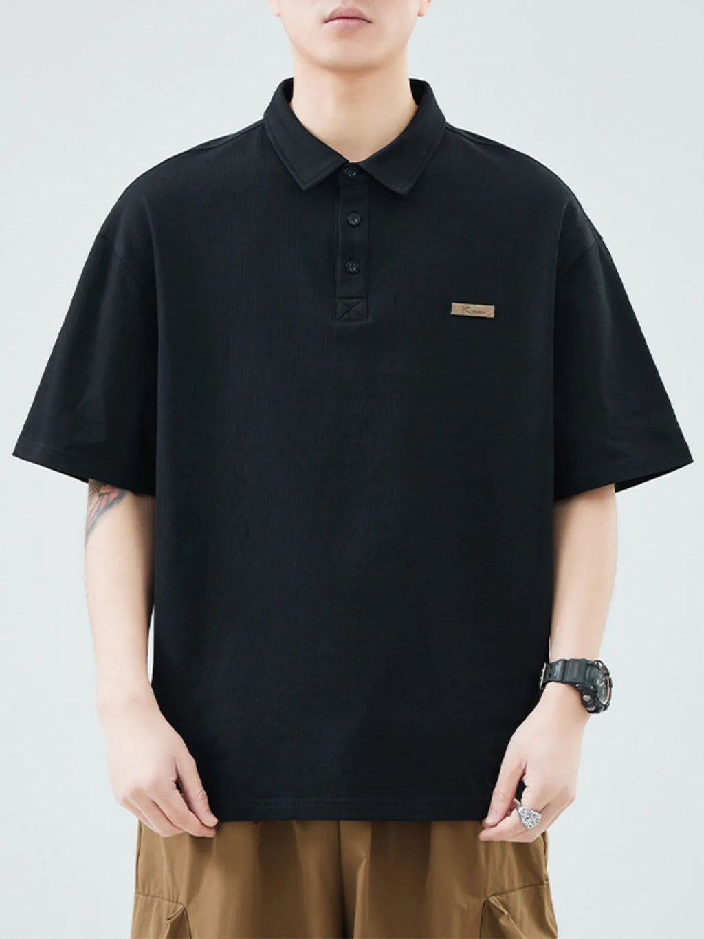 Plus Size Button Detail Half Sleeve Polo in White for Men