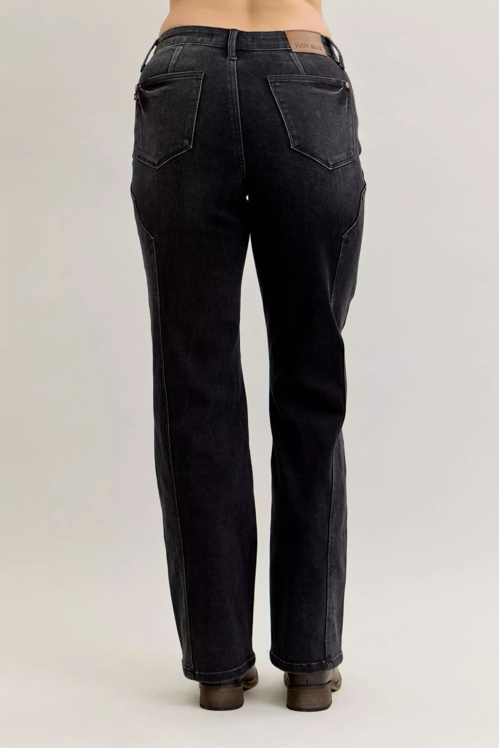 Mid Rise Straight Western Seam Detail Jeans in Bk for Women