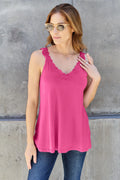 Plus Size Lace Detail V-Neck Cutout Cami in Pink for Women