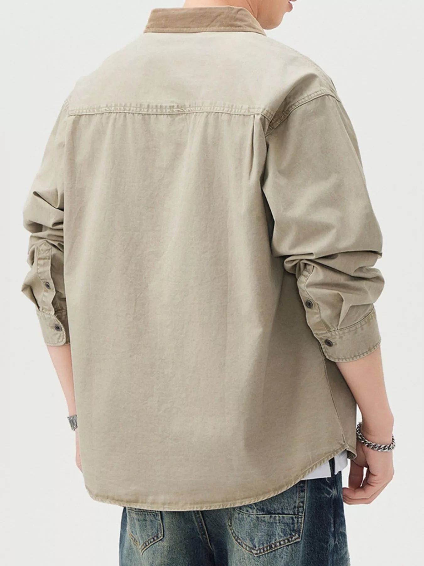 Plus Size Button Up Long Sleeve Shirt in Dark Gray for Men