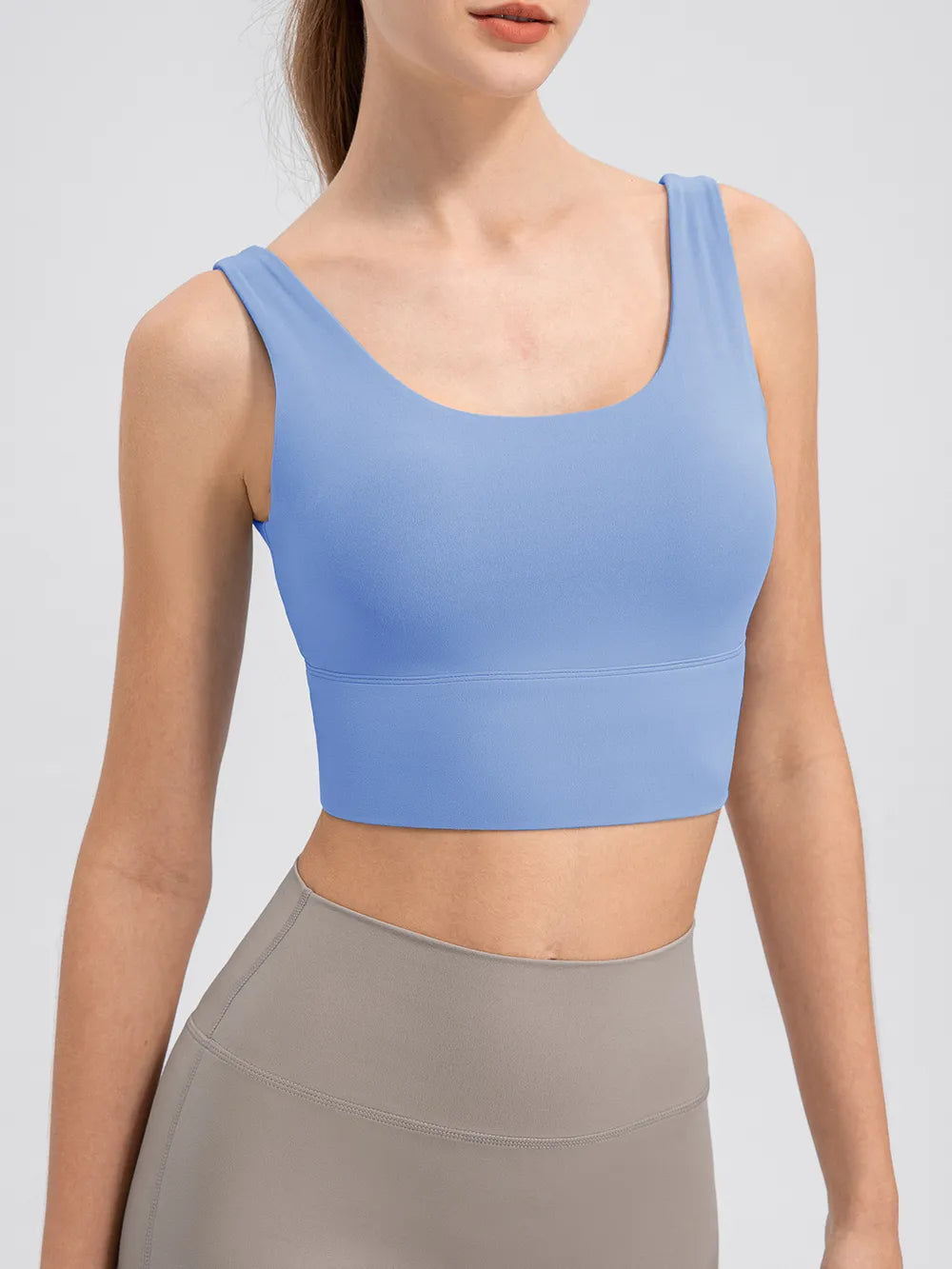 Scoop Neck Wide Strap Active Tank in Blue for Women