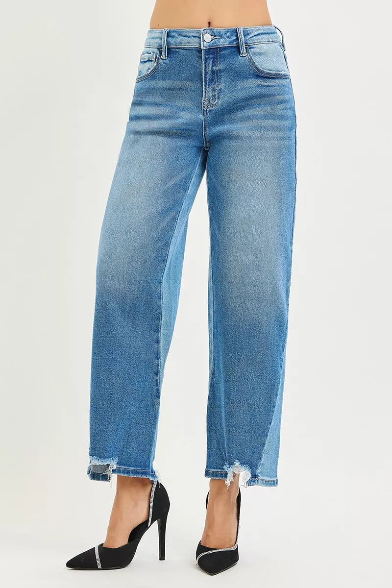 Slouchy Cropped Barrel Jeans with Contrast Wash Plus Size in Dark Combo for Women