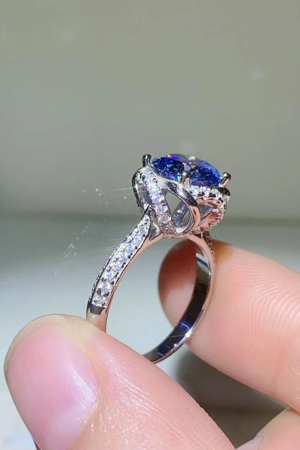2 Carat Cobalt Blue Moissanite 925 Sterling Silver Ring for Women