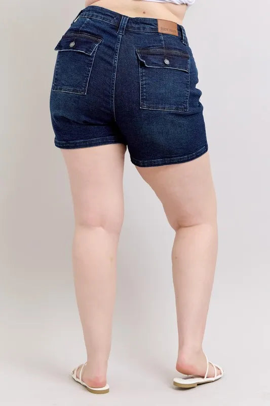 High Waist Back Flap Pocket Denim Shorts Plus Size for Women