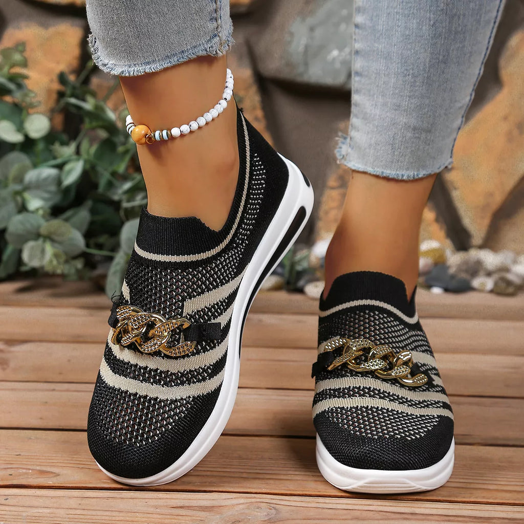 Round Toe Mesh Slip-Ons in Red for Women