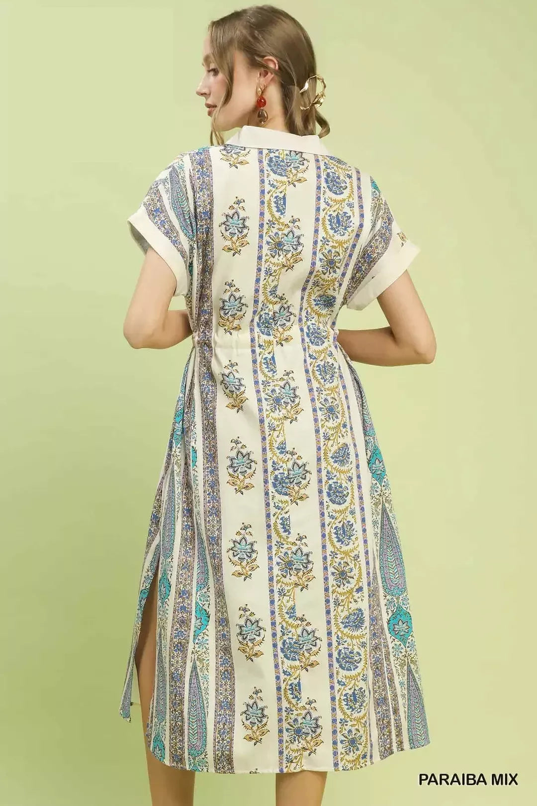 Vertical Print Tie Waist Midi Dress for Women