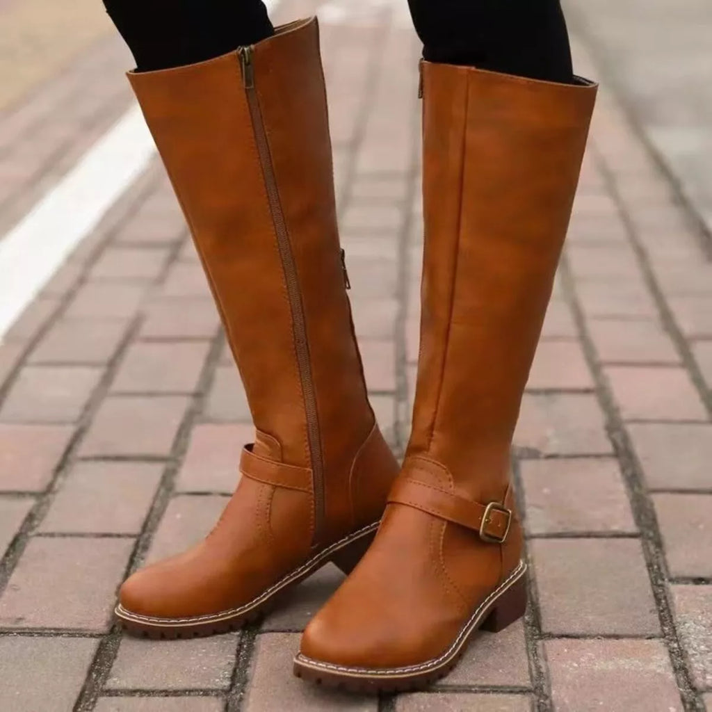 Round Toe Block Heels Boots in Yellow for Women