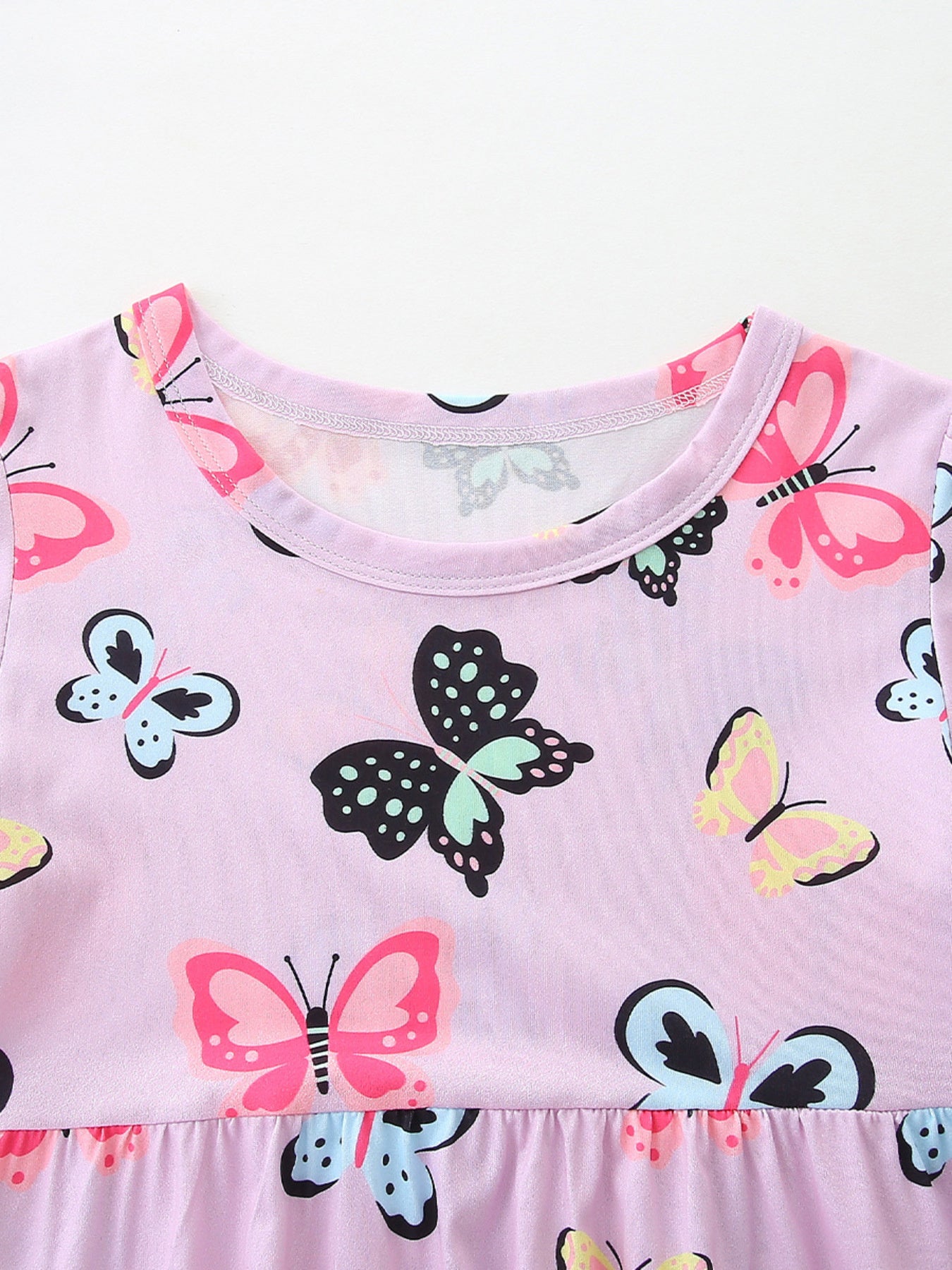 Butterfly Print Casual Dress in Pink Purple for Girls