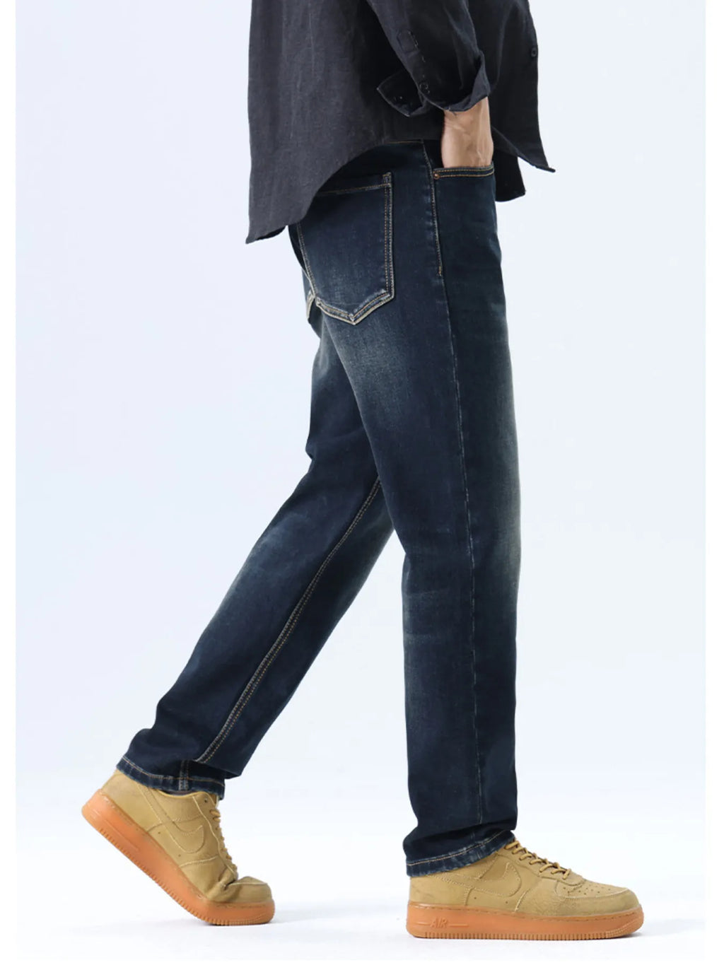 Straight Leg Washed Jeans in Dark Navy for Men