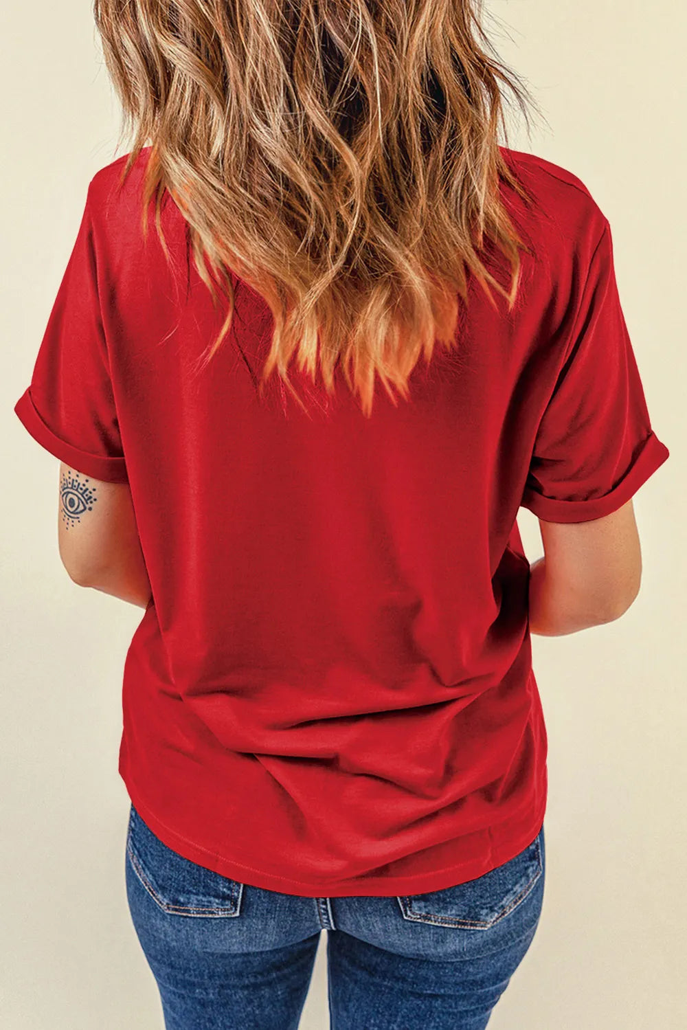 Boot Graphic Round Neck Short Sleeve T-Shirt in Deep Red for Women