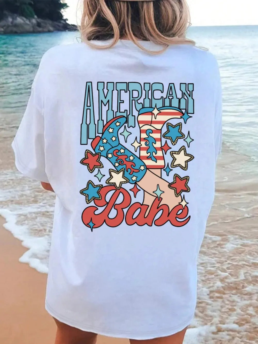 Graphic Round Neck Half Sleeve T-Shirt in White for Women