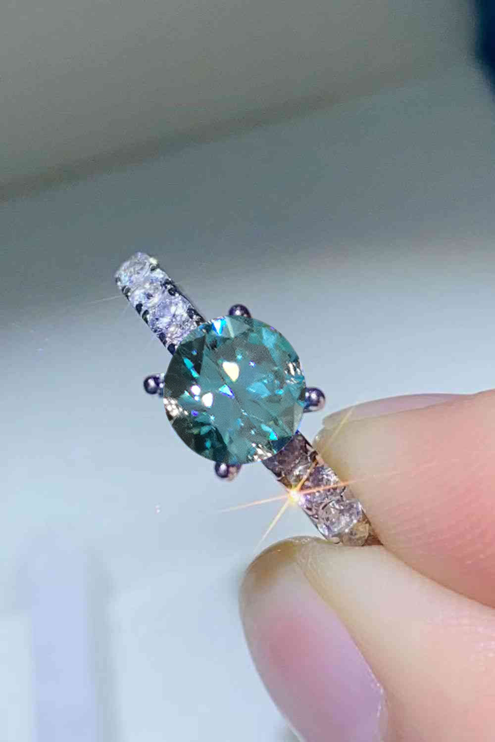 Future Style 1 Carat Moissanite Side Stone Ring in Sky Blue for Women