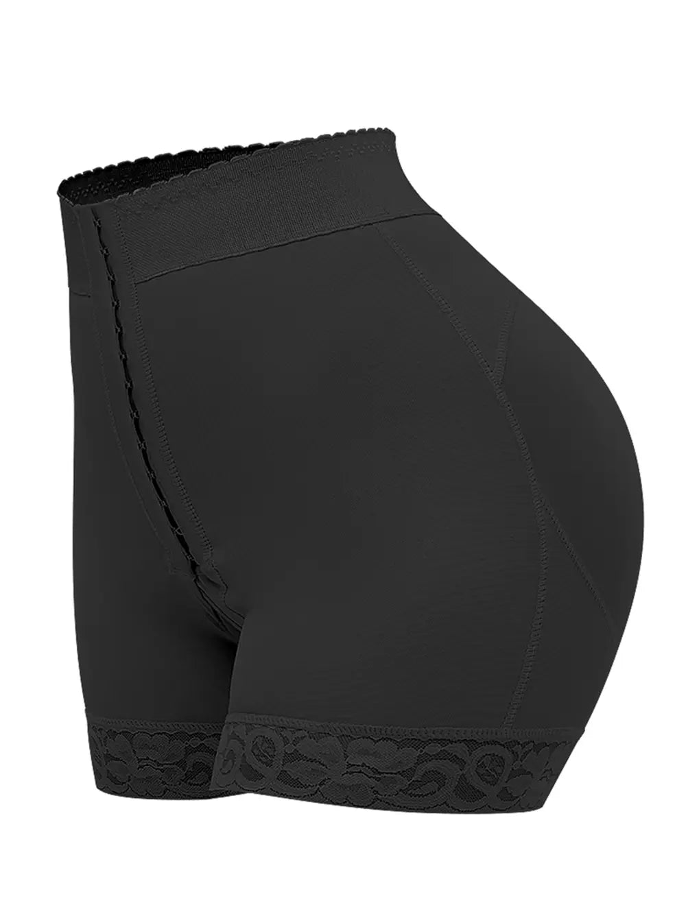 Plus Size Lace Detail Hook-and-Eye Shaping Shorts in Black for Women