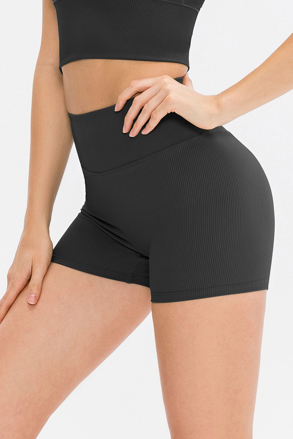 Slim Fit Wide Waistband Sports Shorts in Burgundy for Women