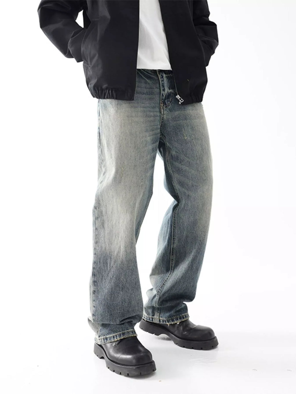 Wash Wide Leg Relaxed Fit Jeans in French Blue for Men