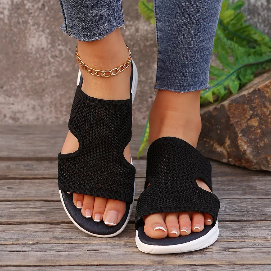 Breathable Mesh Open Toe Sandals in Black for Women