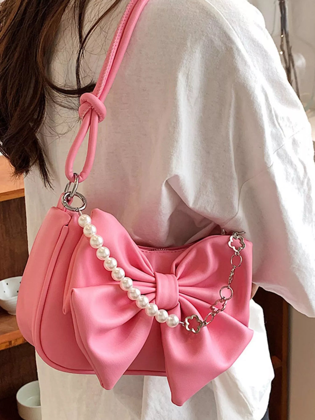 Bowknot Pearl Chain Shoulder Bag for Women