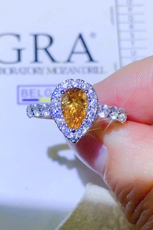 1 Carat Moissanite Contrast Teardrop Ring in Gold for Women
