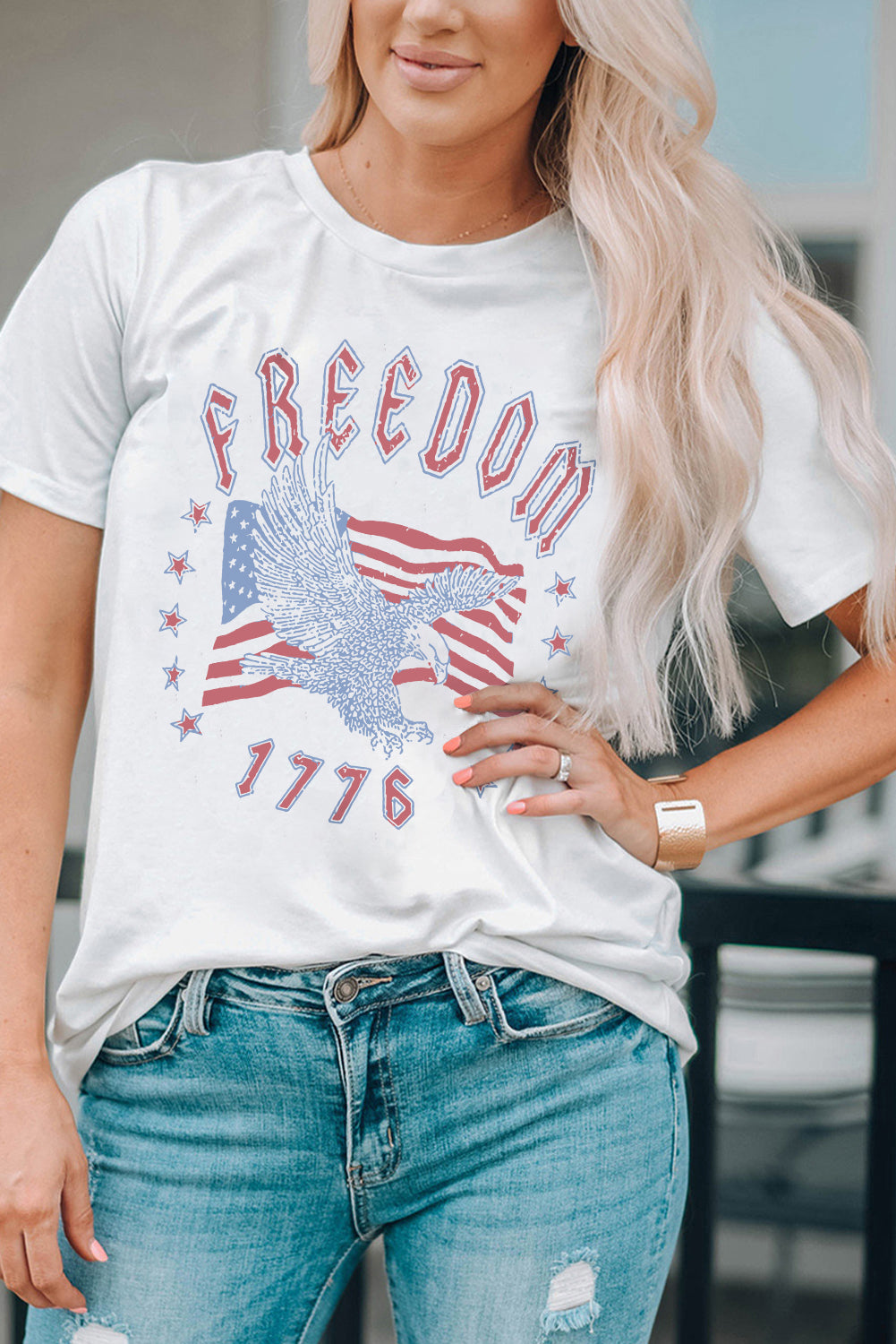 Freedom 1776 Graphic Tee in White for Women