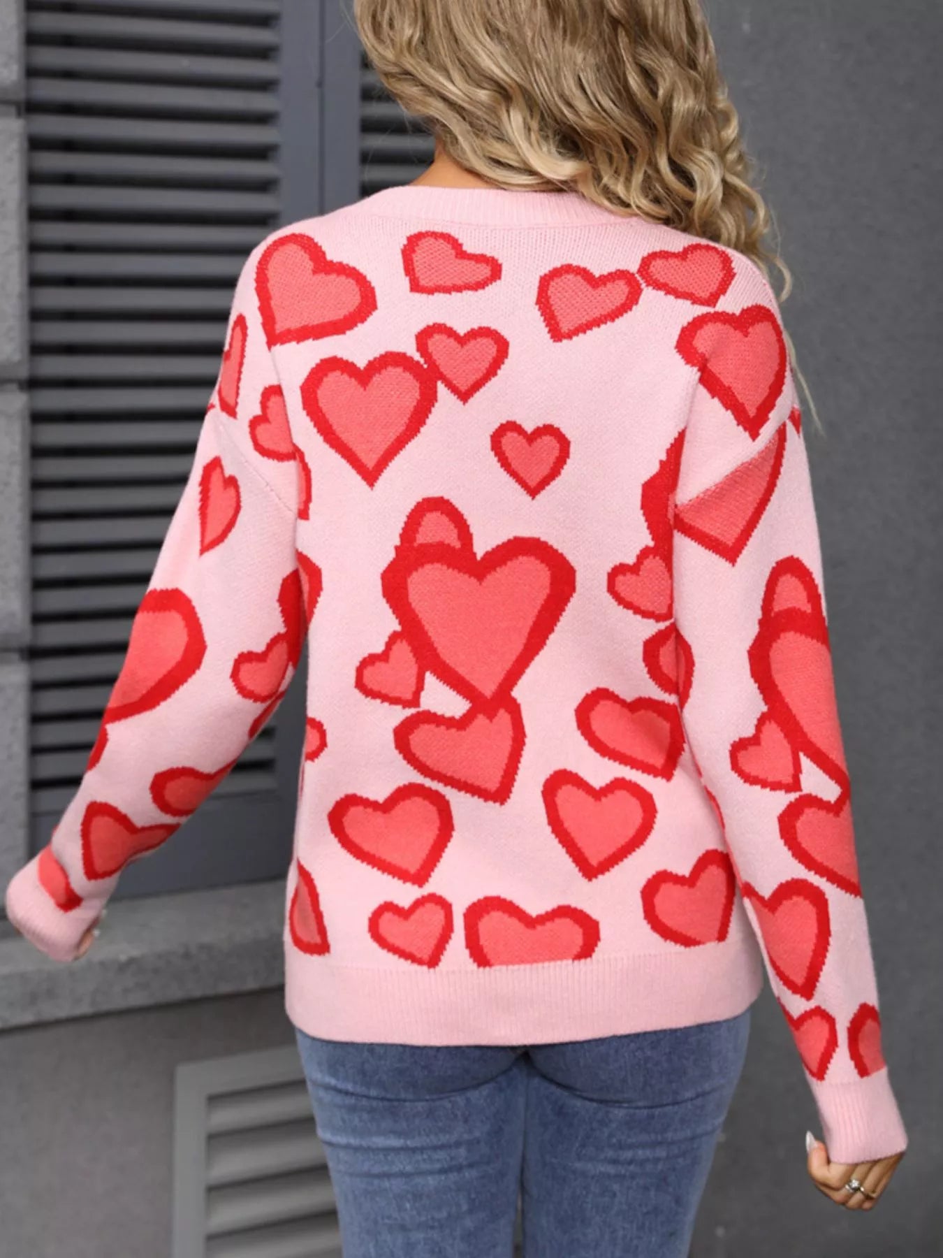 Valentines Day Heart Crew Neck Sweater in Pink in White for Women