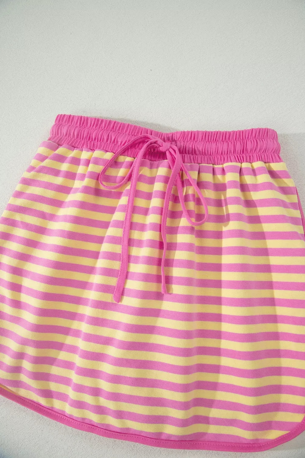 Striped Round Neck Tee and Shorts Casual Set for Women