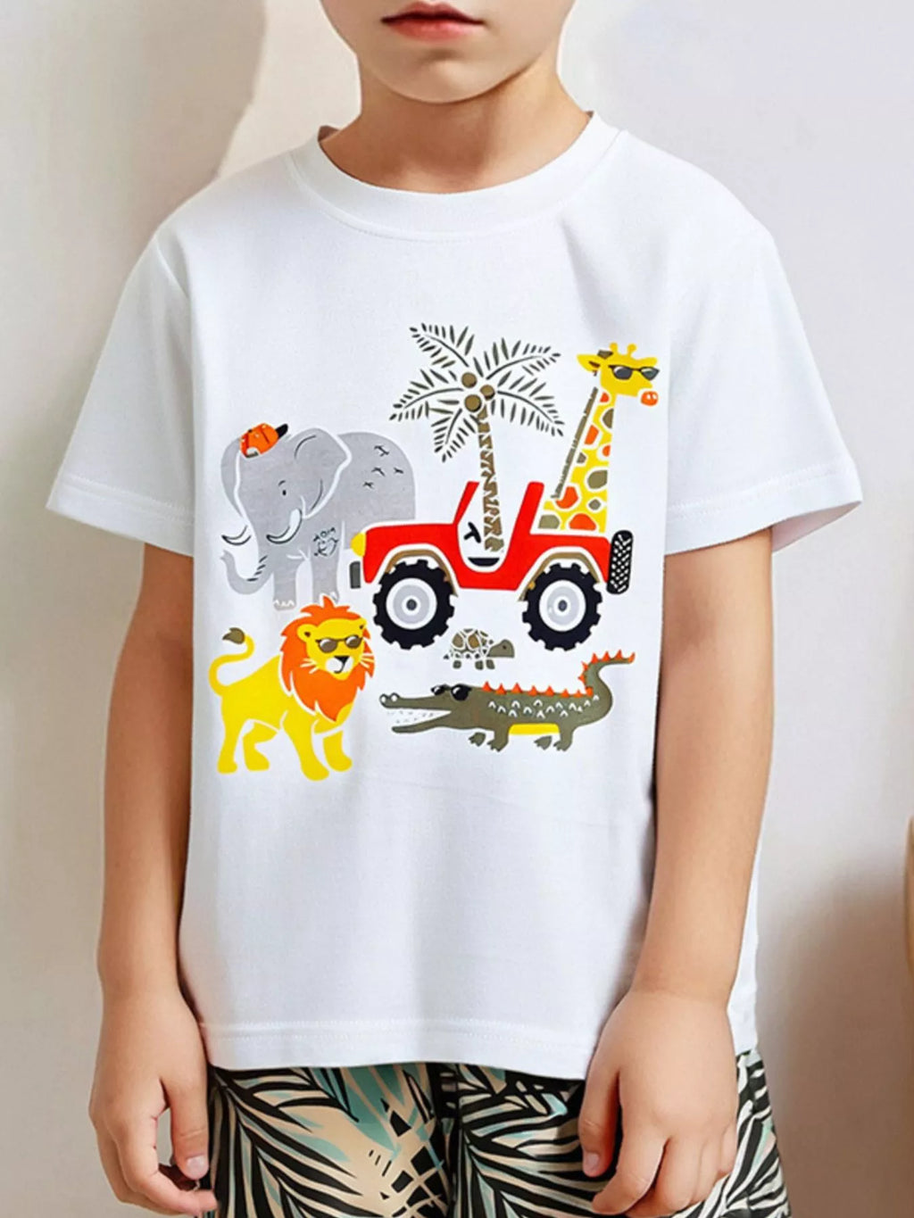 Animal Graphic Tee and Shorts Set in White for Boys