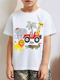 Animal Graphic Tee and Shorts Set in White for Boys
