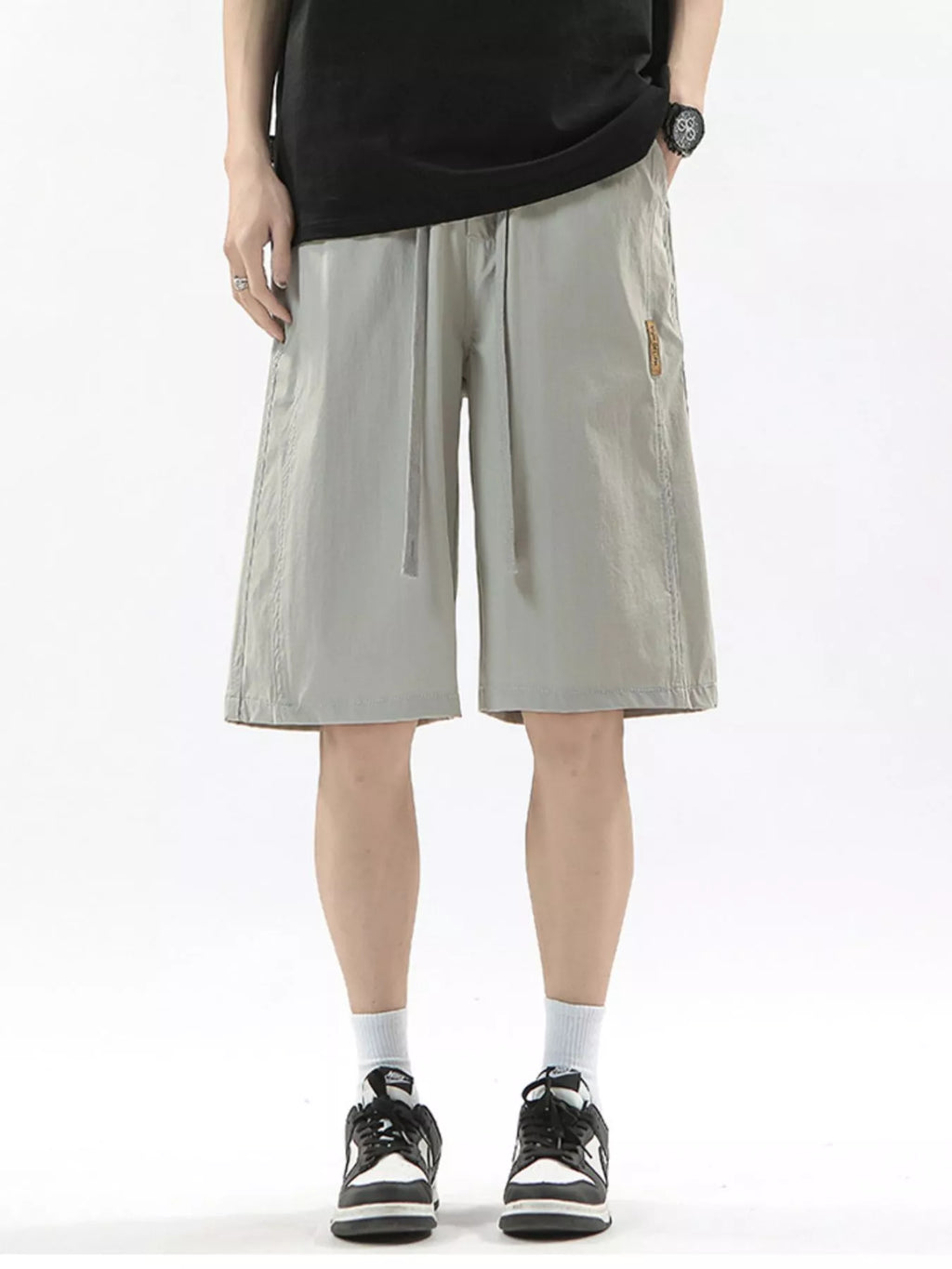Drawstring Casual Loose-Fit Pants Plus Size in Light Gray for Men
