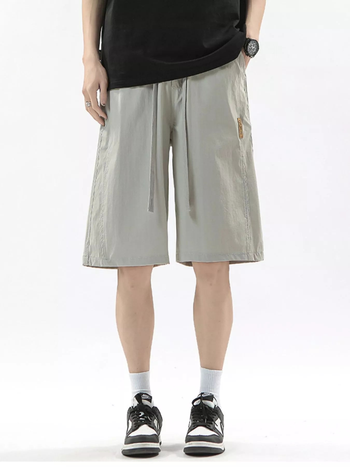 Drawstring Casual Loose-Fit Pants Plus Size in Light Gray for Men
