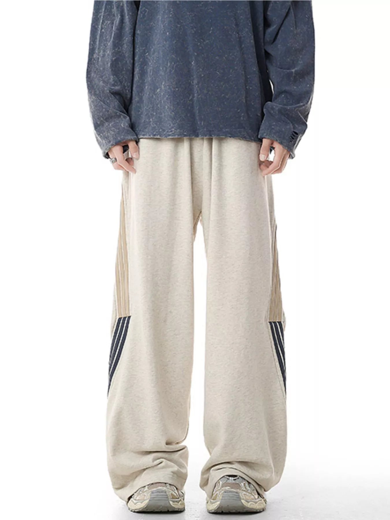 Plus Size Side Striped Relaxed Fit Casual Pants in Khaki for Men