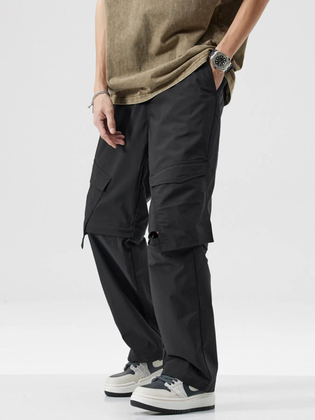 Wide Leg Cargo Pants Plus Size in Gray for Men