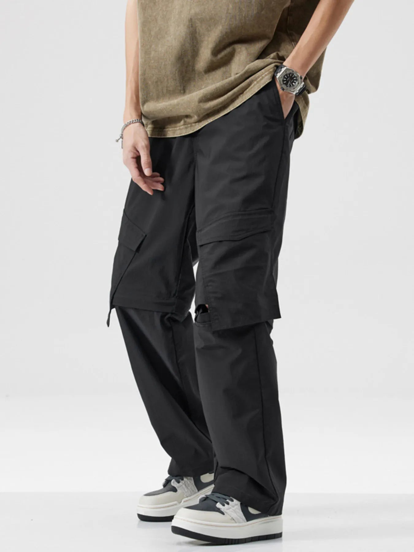 Wide Leg Cargo Pants Plus Size in Gray for Men