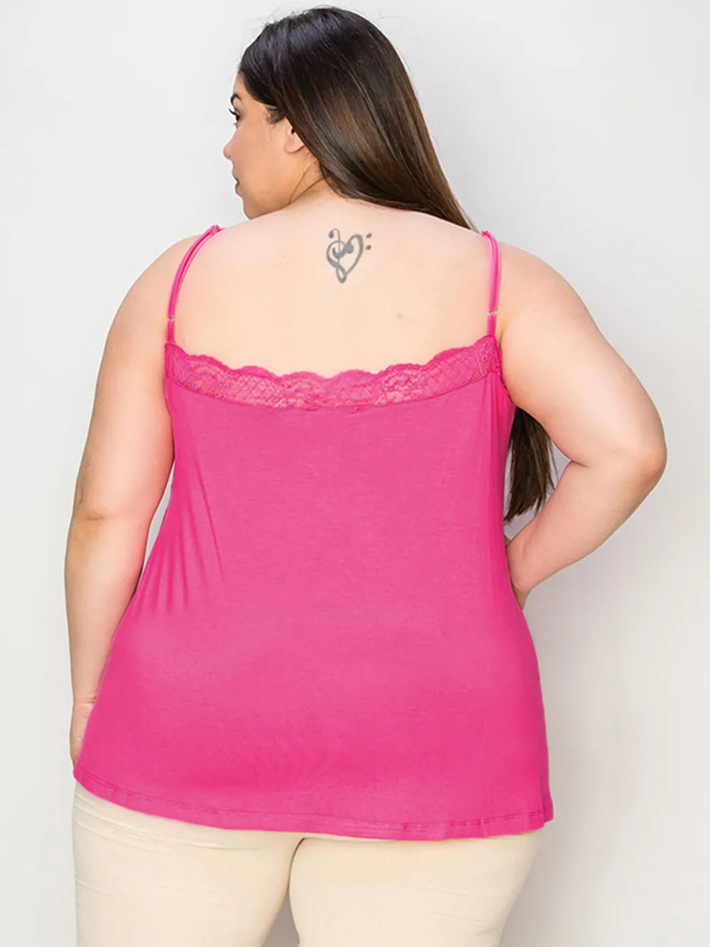 Plus Size Lace Trim V-Neck Cami in Mocha for Women