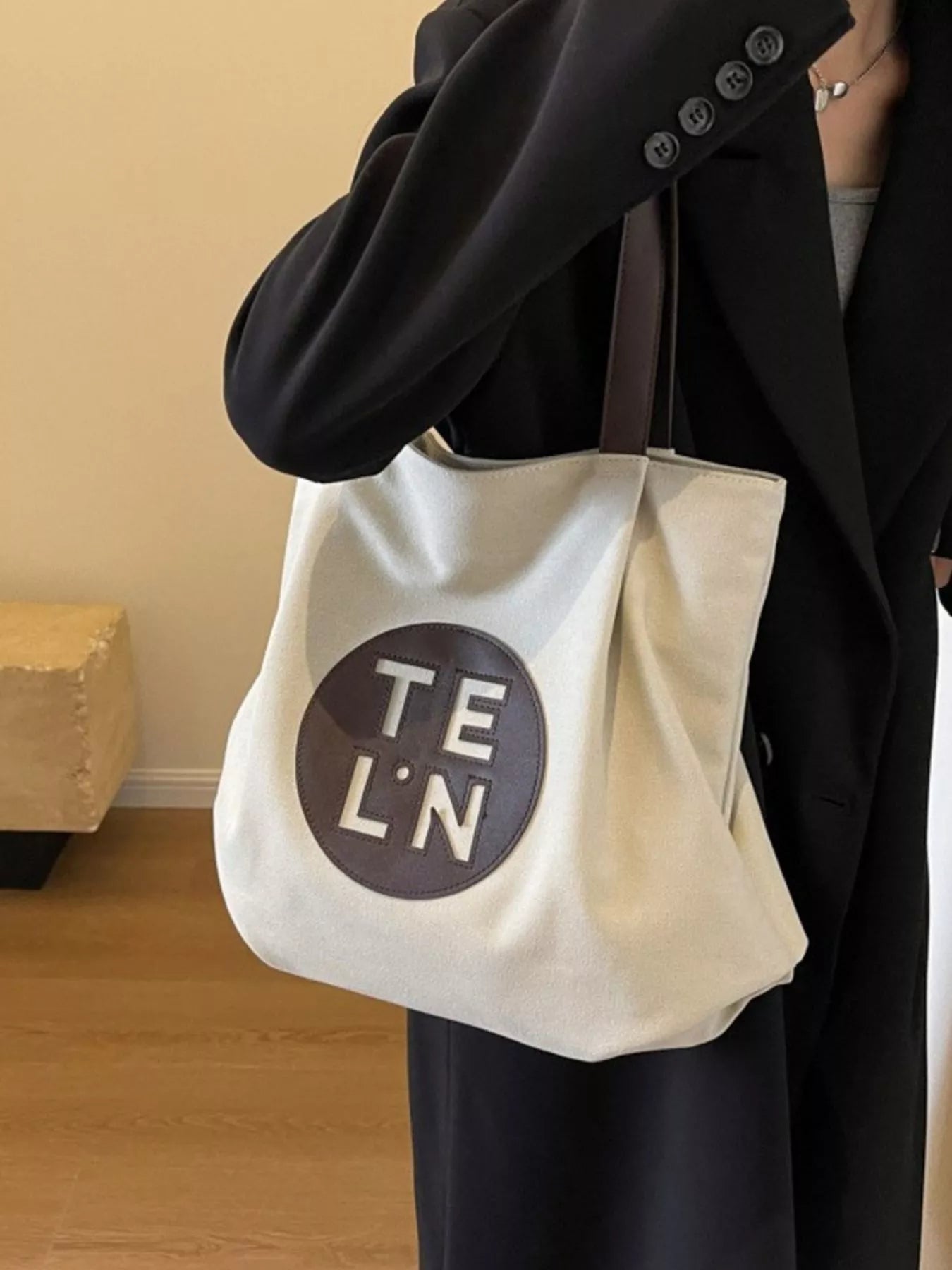 Contrast Canvas Shoulder Bag for Women