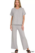 Viscose Round Neck Top & Pants Set in Heather Grey for Women