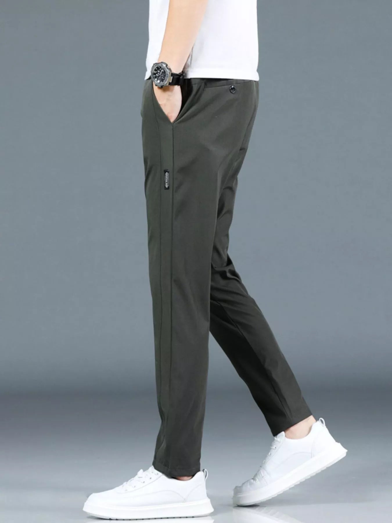 Slim Fit Casual Pants in Dark Gray for Men