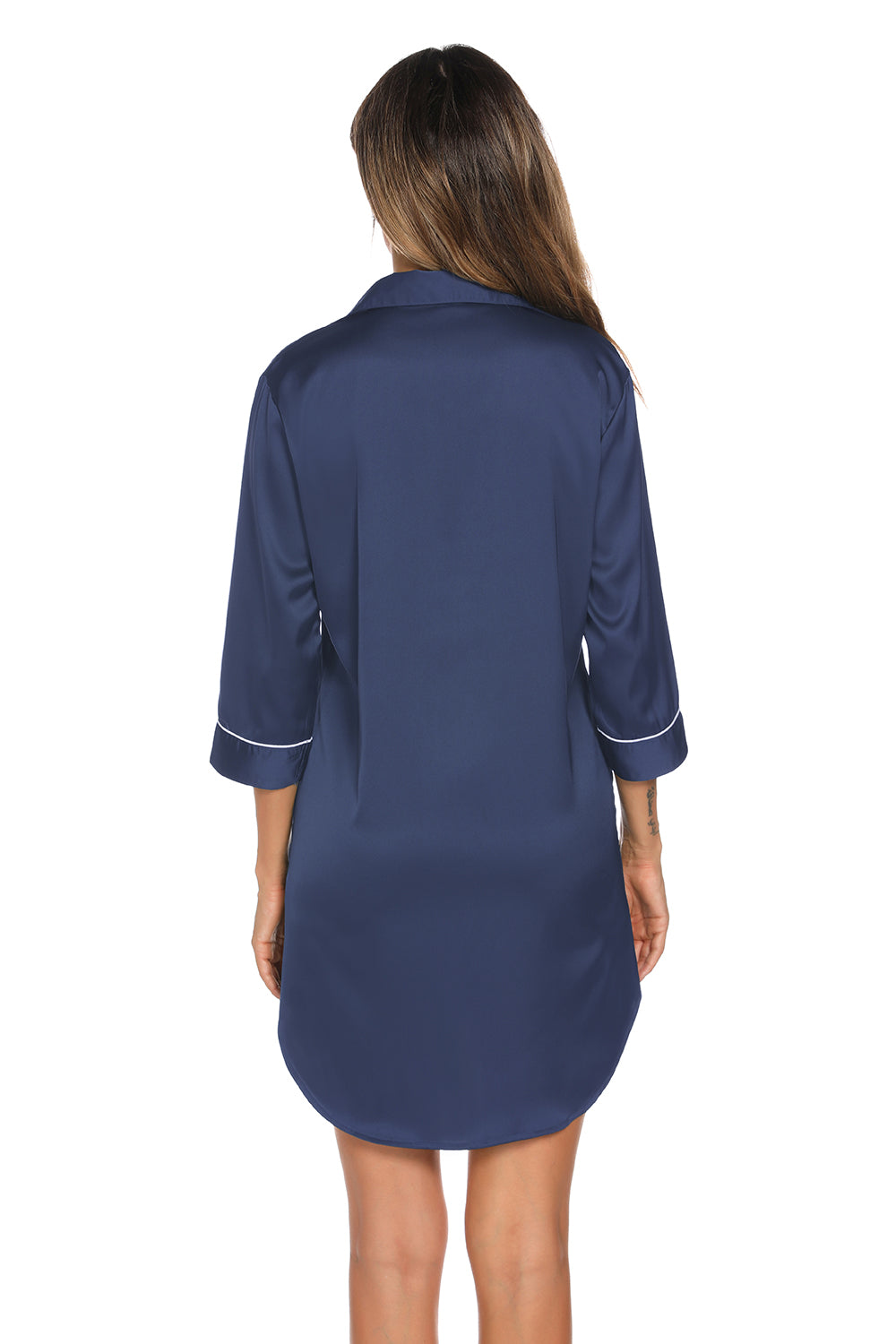Button Up Collared Neck Night Dress with Pocket in Deep Teal for Women