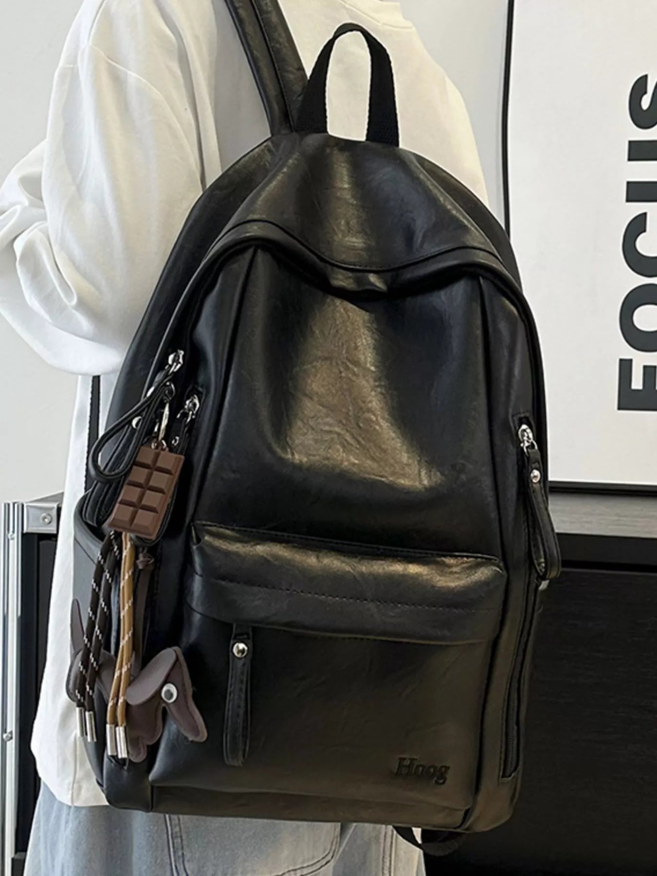 Leather Texture Backpack Bag for Women
