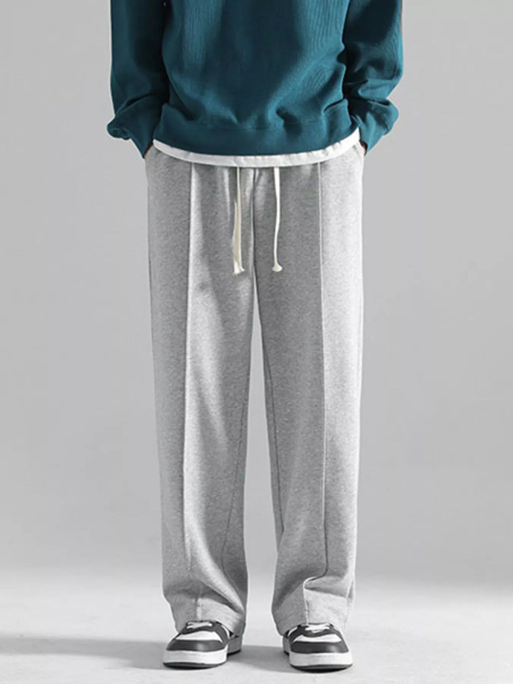Plus Size Casual Wide Leg Drawstring Pants in Black for Men