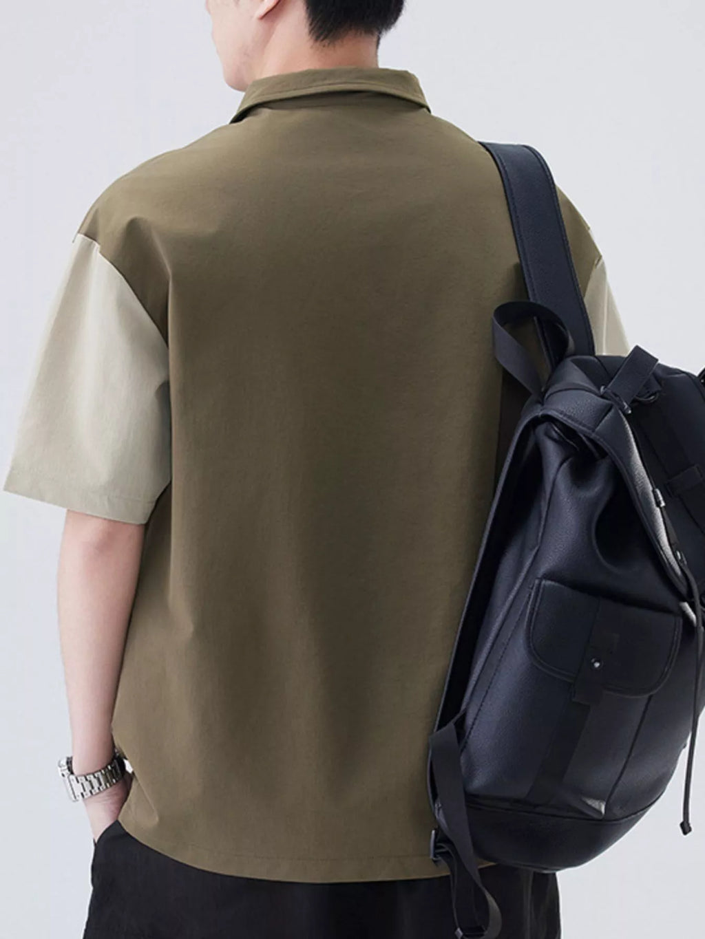 Plus Size Button Detail Short Sleeve Casual Polo in Green for Men