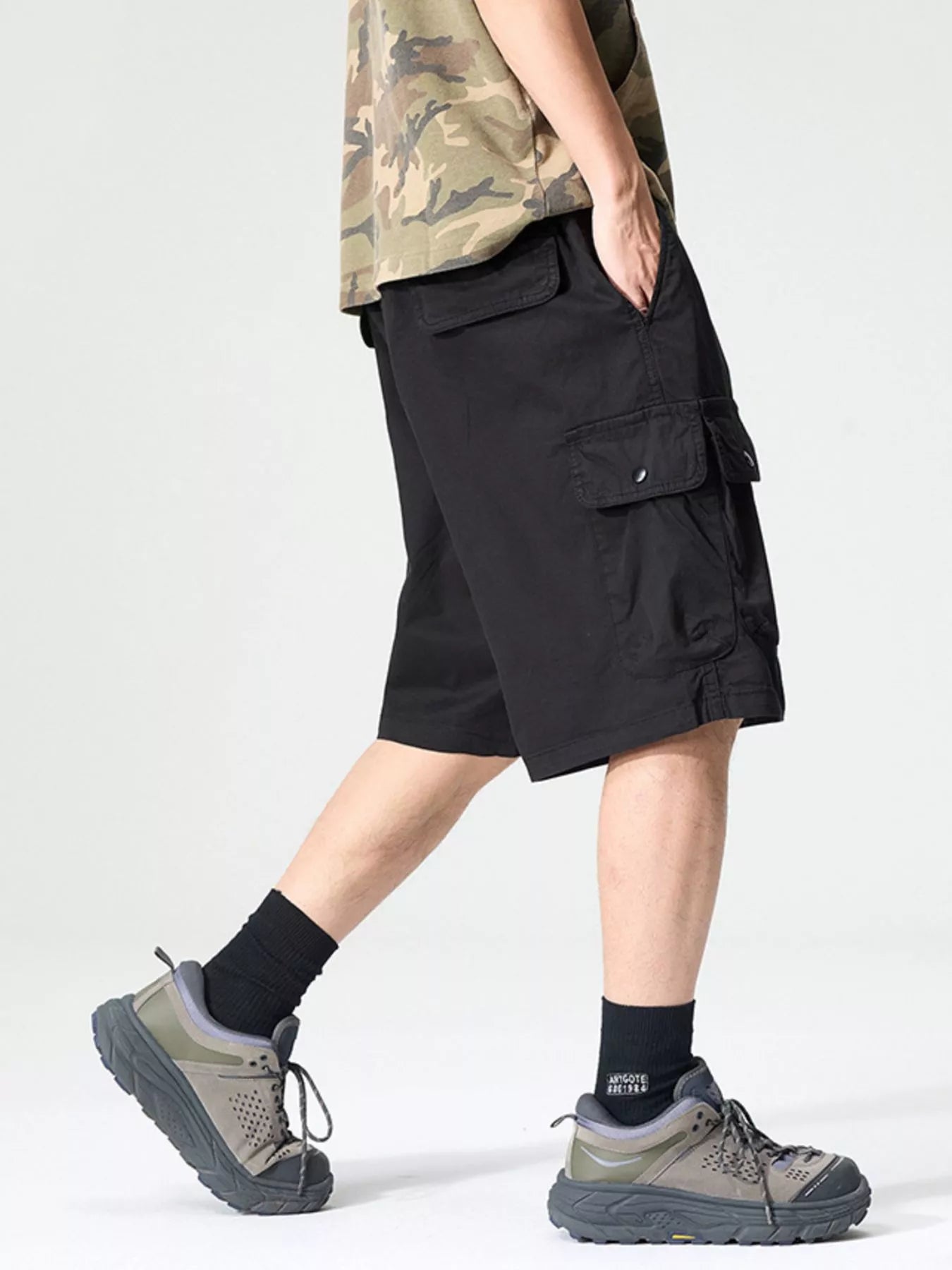 Drawstring Loose Fit Shorts Plus Size in Black for Men