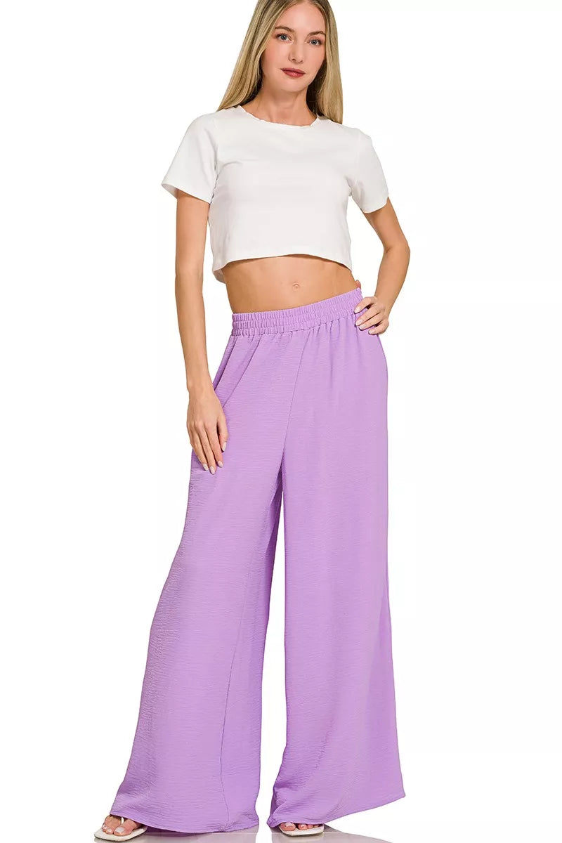 Woven Airflow Twisted Top & Wide Leg Pants Set in Lavender for Women