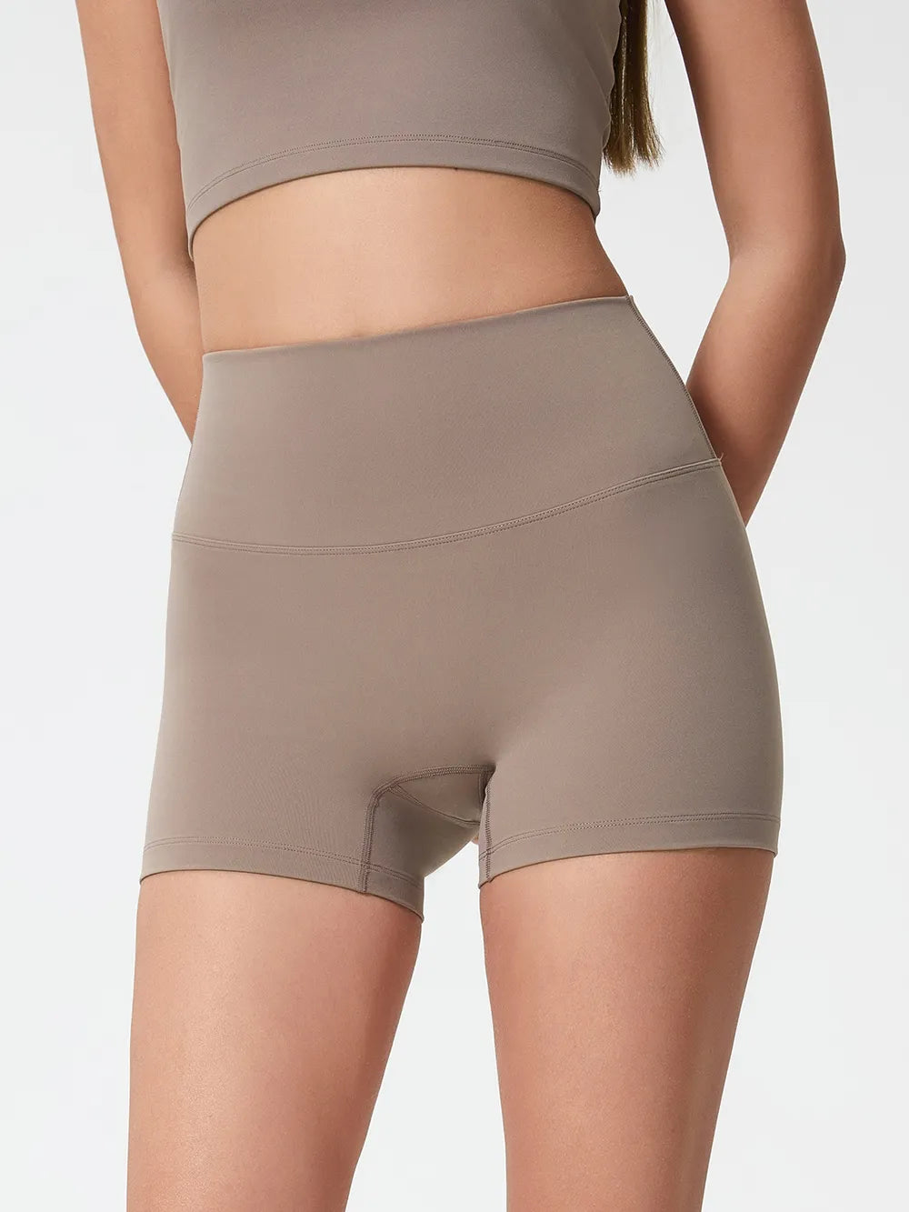 High Waist Active Shorts in Deep Dark Green in Graphite Gray for Women