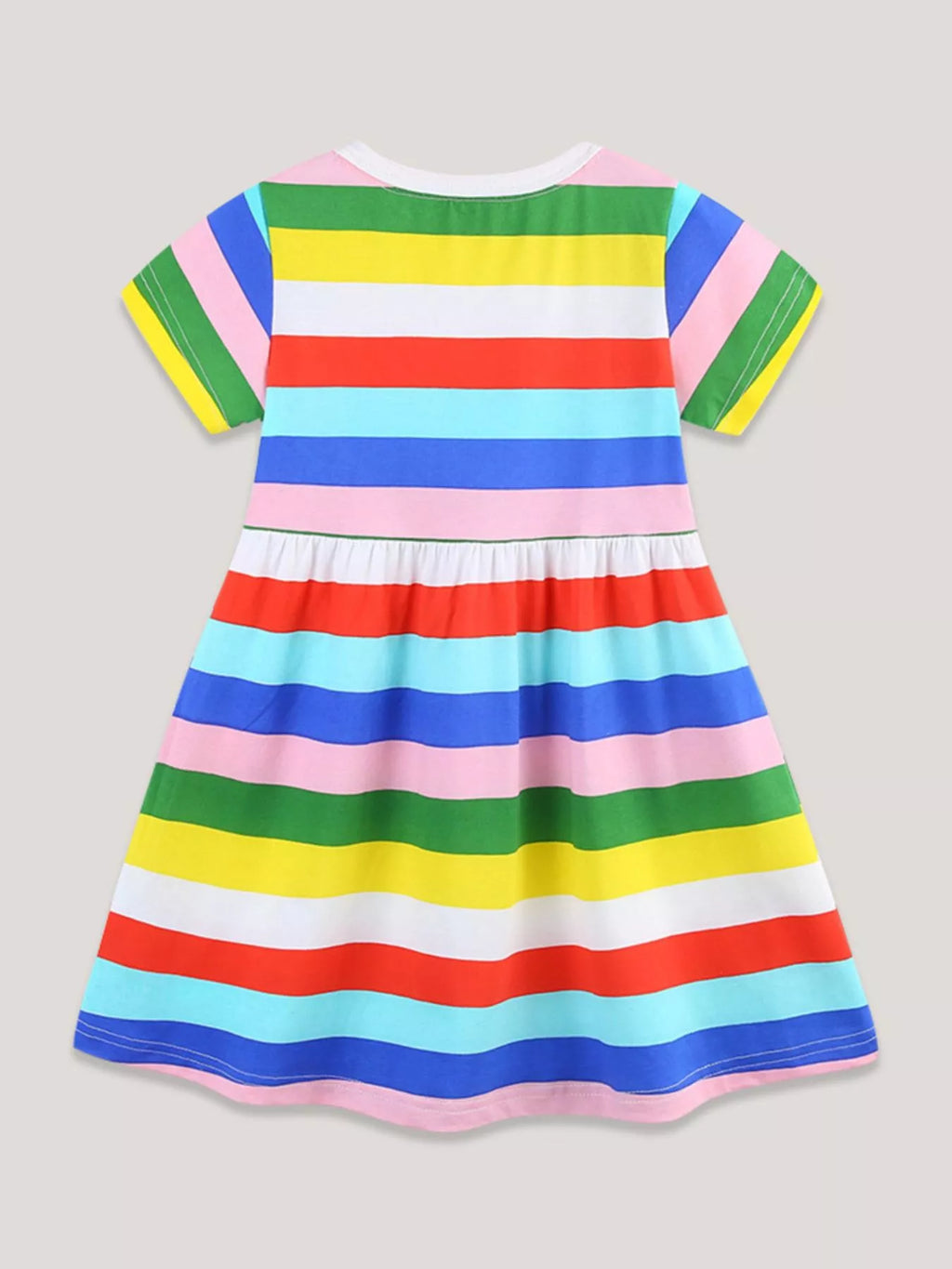 Striped Casual Short Sleeve Dress in Multicolor for Girls